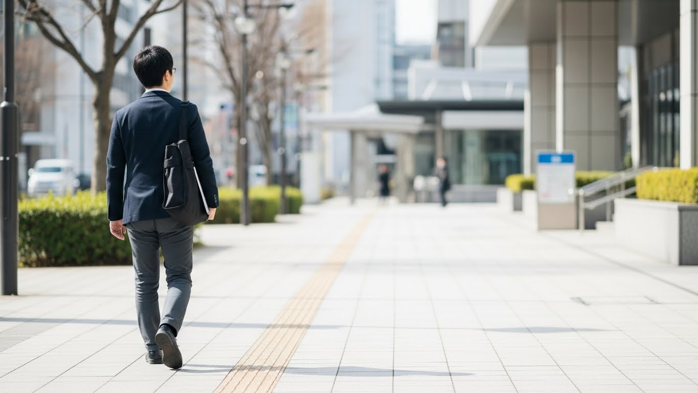 再就職を考えながら街中を歩くフリーランスエンジニアの後ろ姿