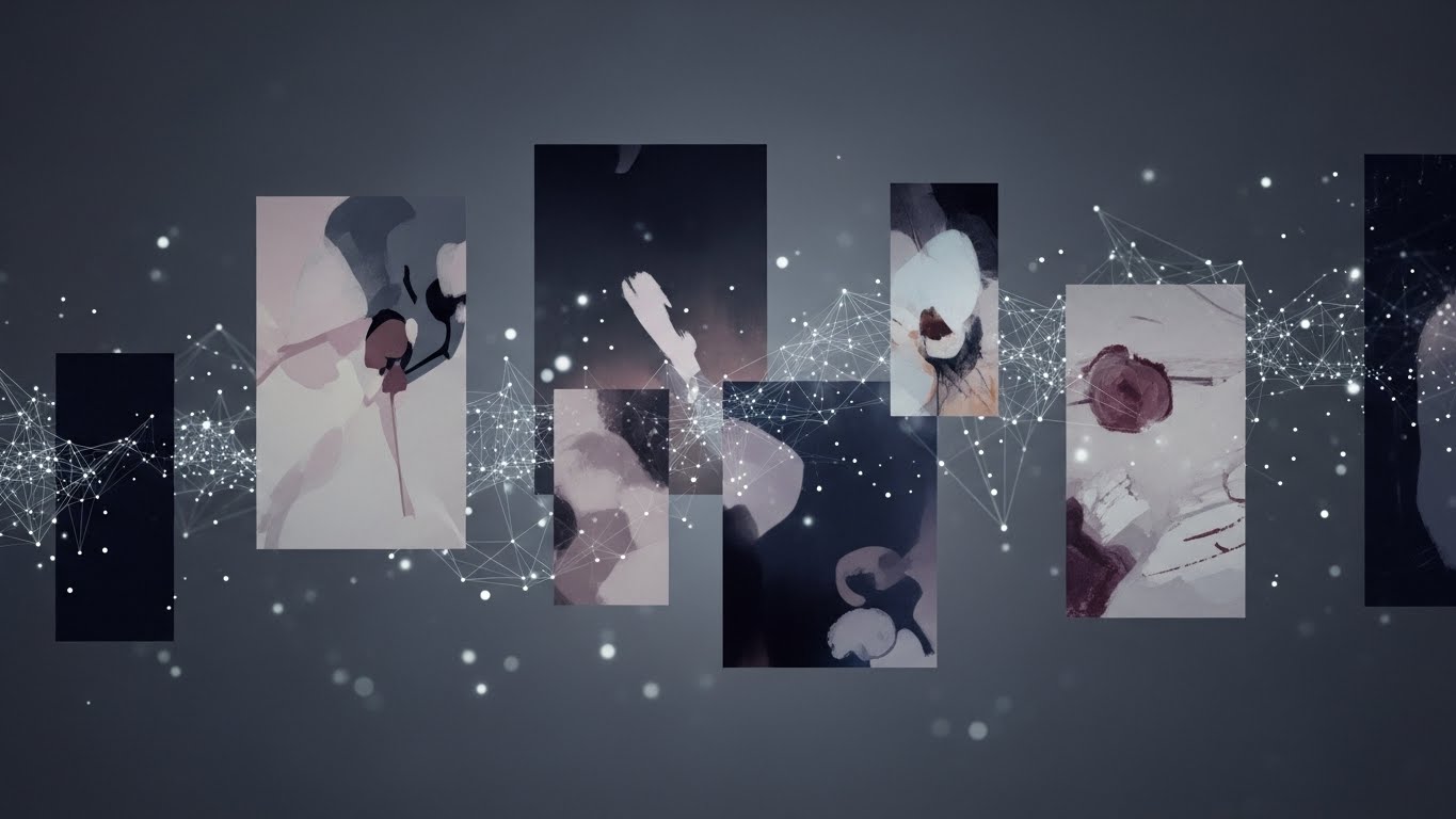 NFTアートや技術を連想させる抽象的なデジタルビジュアル